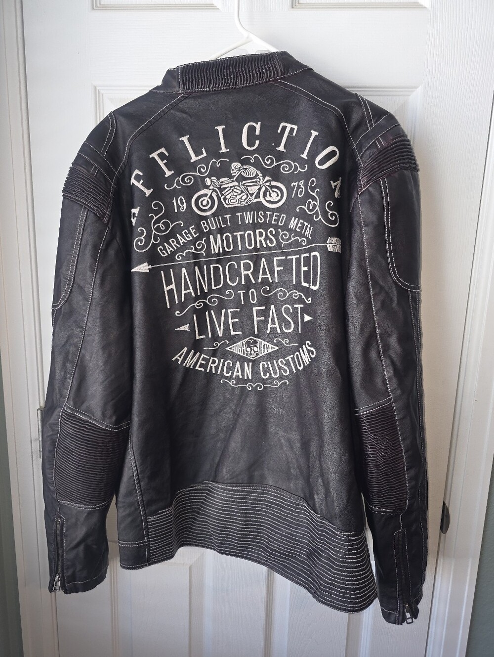 Affliction Black Premium LE Tough As Nails Faux Leather Bikers Jacket SZXL